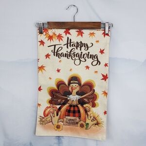 Happy Thanksgiving Turkey Fall Leaves Garden Flag Double Sided NWOT